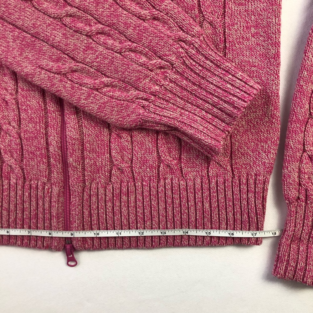 Lacoste pink cable knit zip wool cardigan Sz L 44 - Picture 7 of 8
